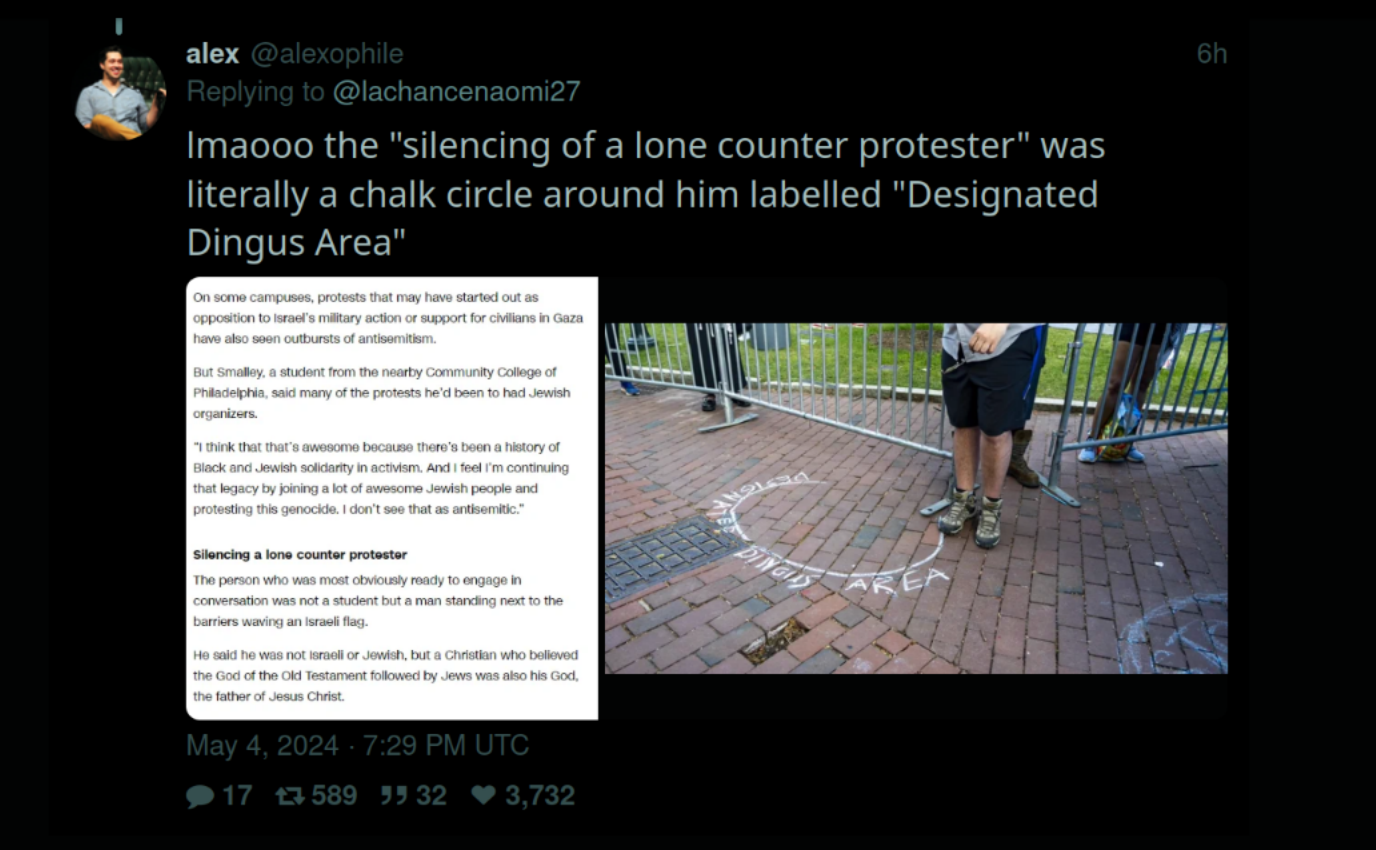 screenshot of post with photo of walkway and described chalk circle