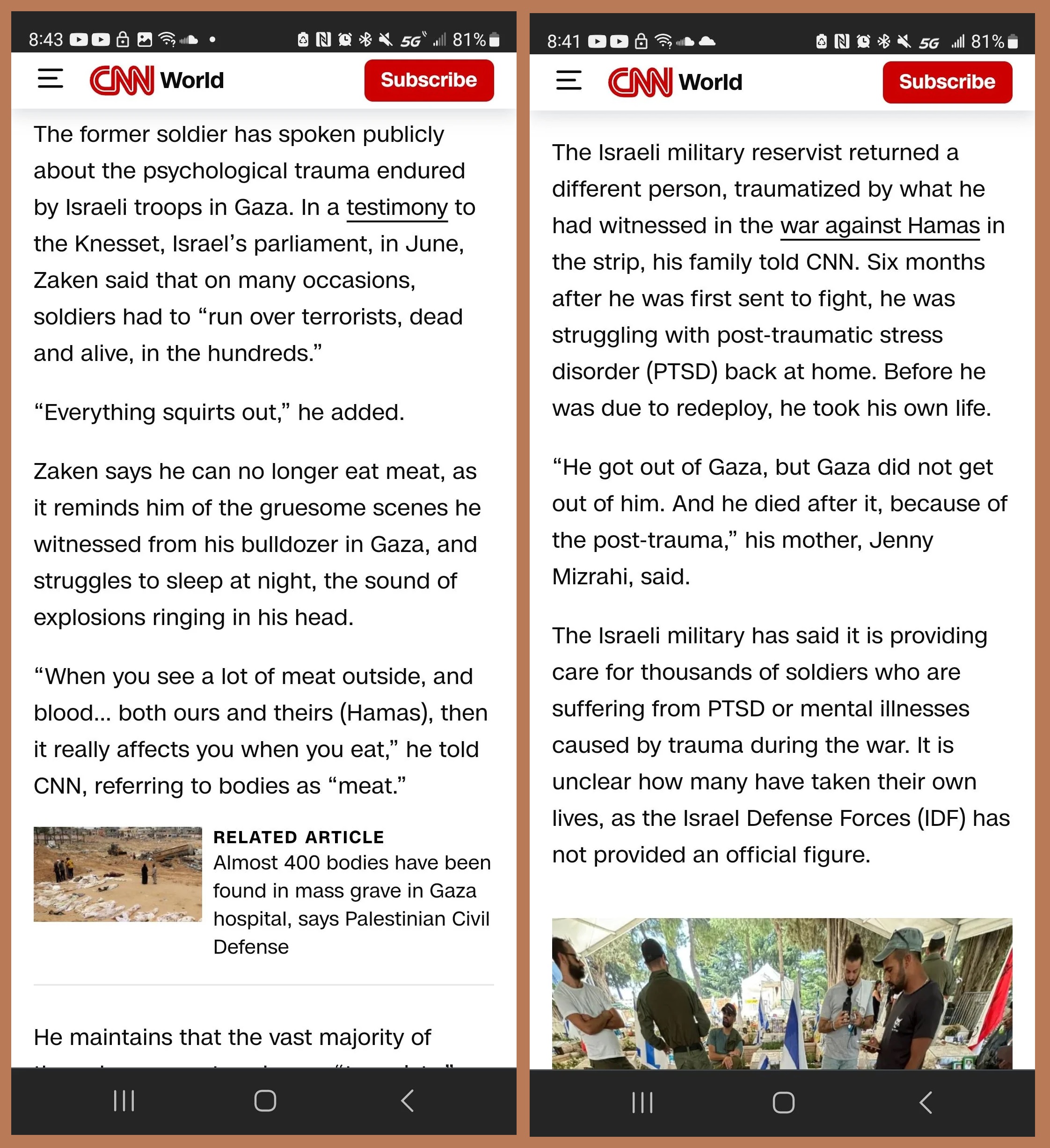 [CW: war crimes] CNN publishes article from sad zionazi🥺 traumatized from bulldozing human beings