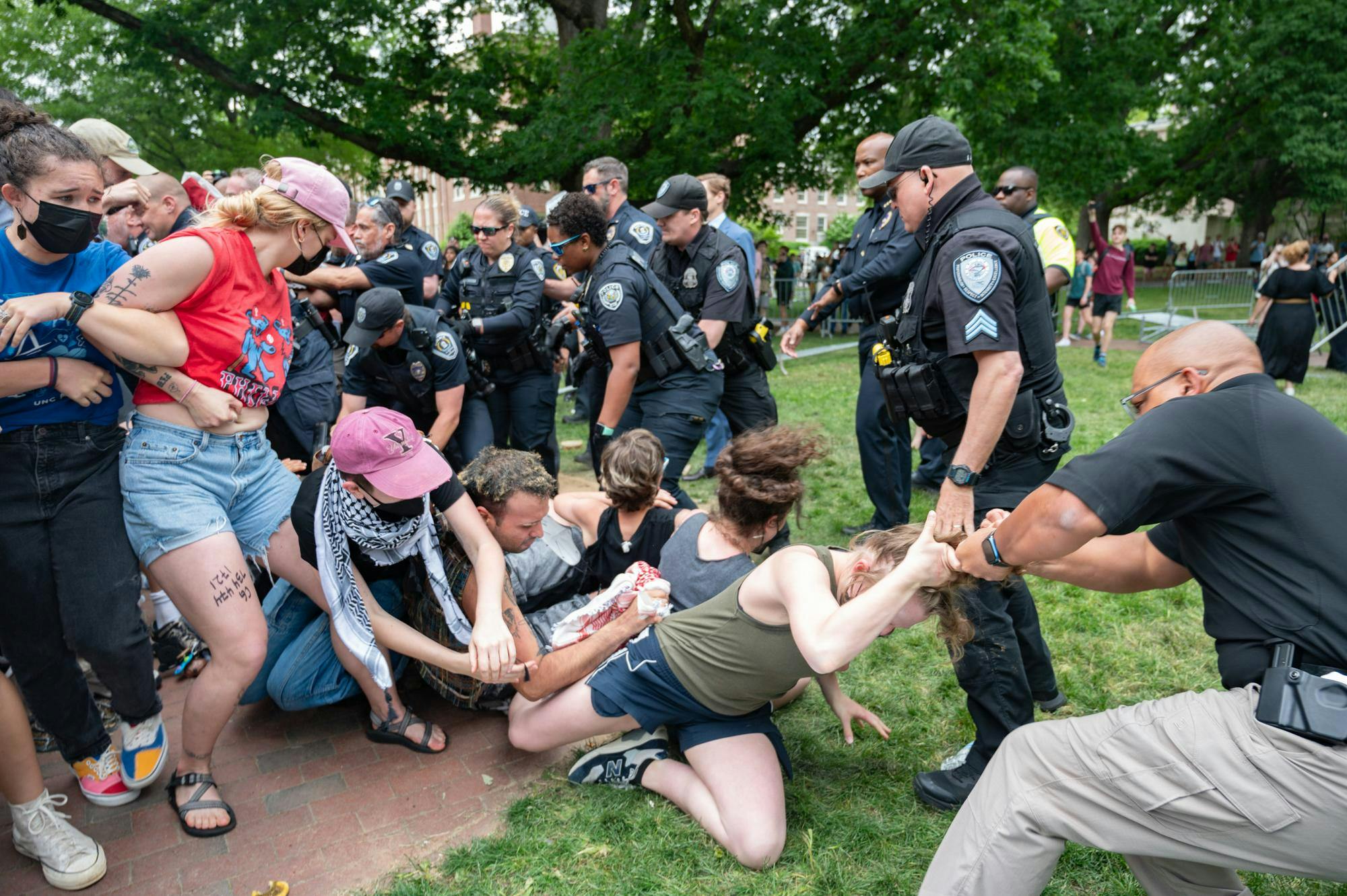 Peaceful pro-Palestine gathering at Chapel Hill received a slightly different police response than Charlottesville's "Unite the Right" rally did