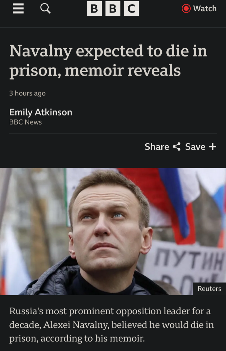 Screenshot of bbc article about Navalny, it's linked in the post