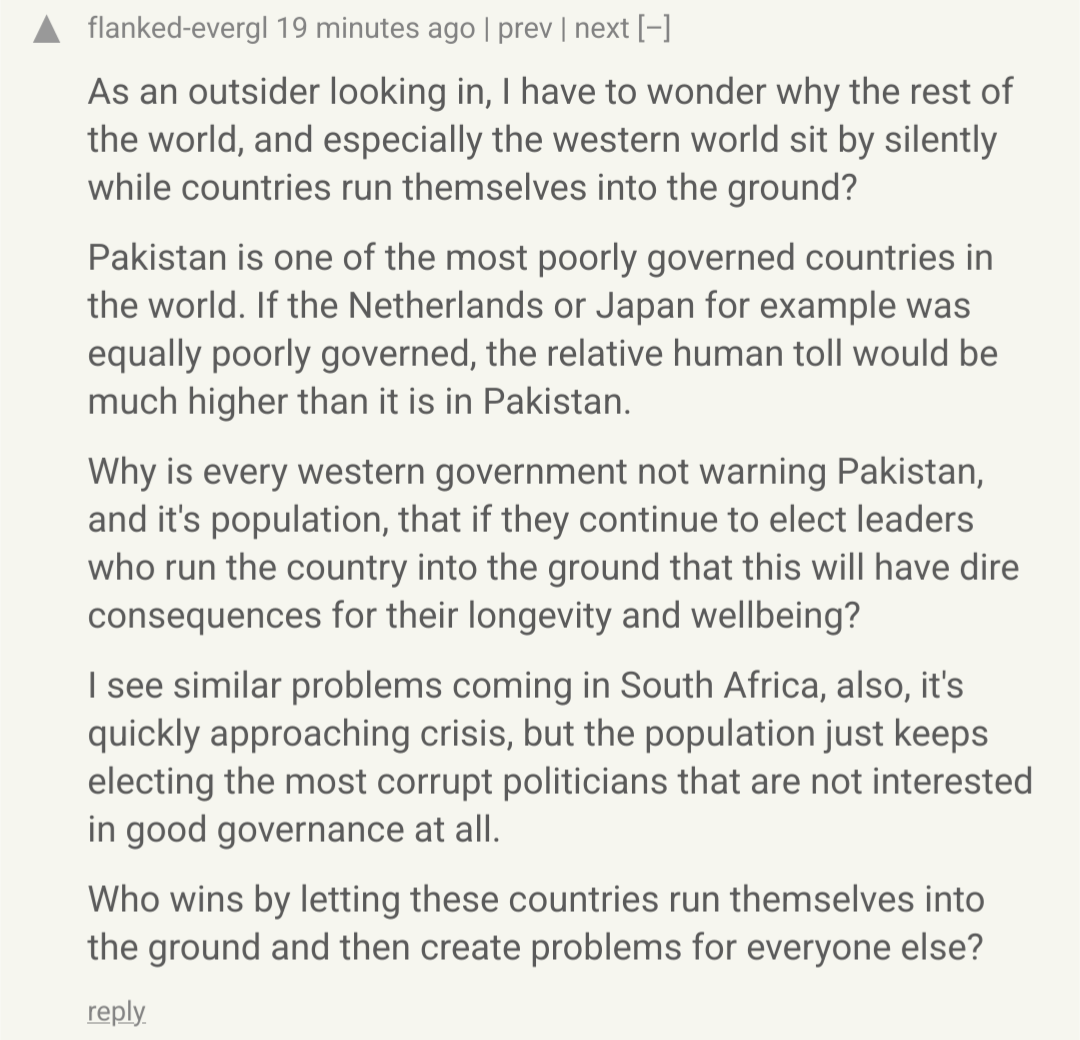 hacker news comment saying that western world should step in and stop pakistan from electing corrupt governments. this is in response to an article about a typhoid outbreak in pakistan. 