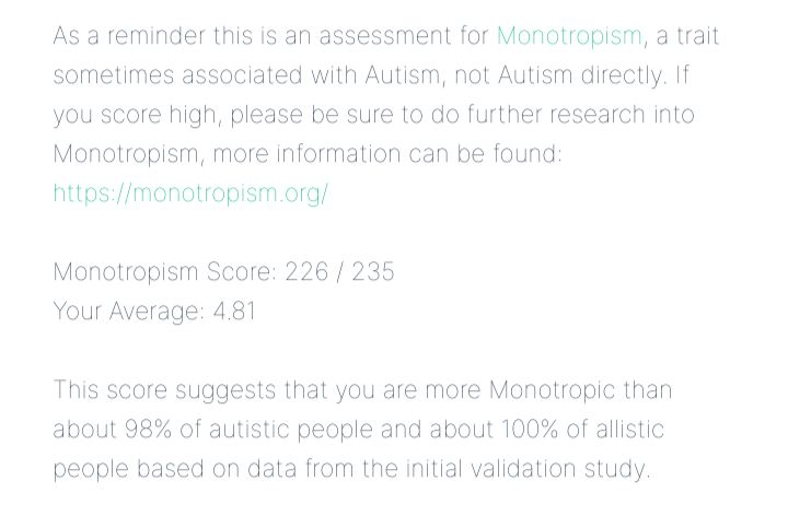 Hot new test - Monotropism Questionnaire