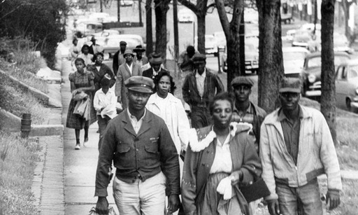 Black residents walking, Montgomery Bus Boycott, 1955 [blackpast.org]