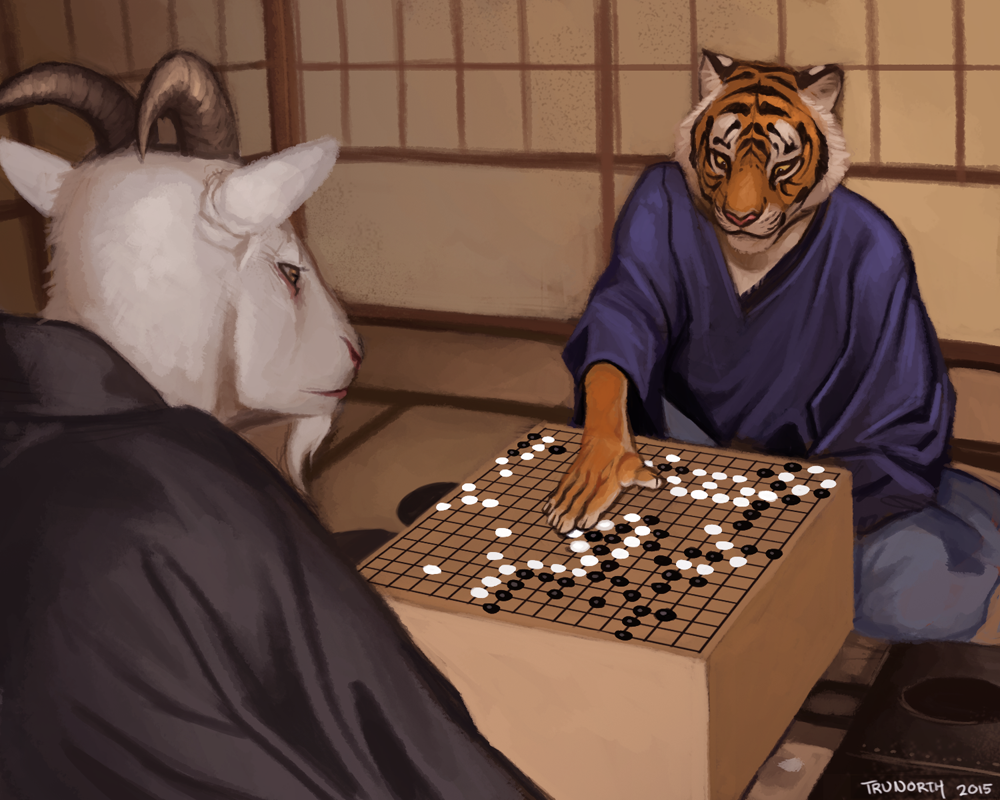 tiger and goat playing Go