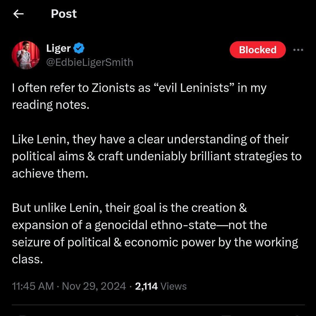 Paraphrasing the xitter xeet: I refer to Zionists as 'evil Leninists', in my reading notes. Like Leninistss they have great understanding of their political situation and how to navigate it.  They have undeniably genius plans. But unlike Leninists they want to establish an ethno state 