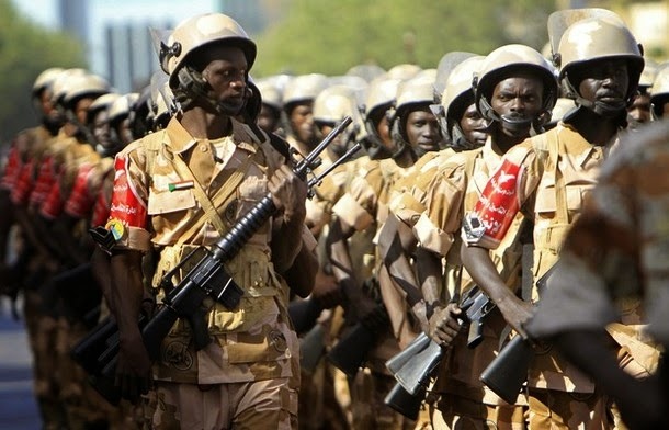 Sudanese soldiers with Terab assault rifles (domestically-produced copy of the Norinco CQ, a Chinese AR-15/M16 variant)