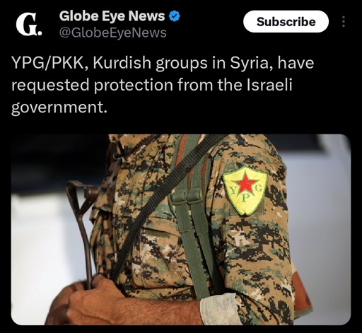 YPG/PKK Kurdish groups in Syria, have requested protection from the Israeli government