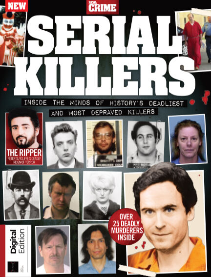 The cover of a big book of serial killers, featuring a
tableau of mugshots. Gacy, Hindley — all the gang are there.