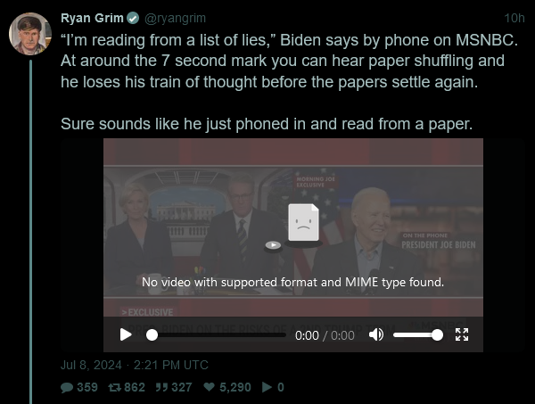 Biden called in to Morning Joe today, reading from a script still glitched out multiple times