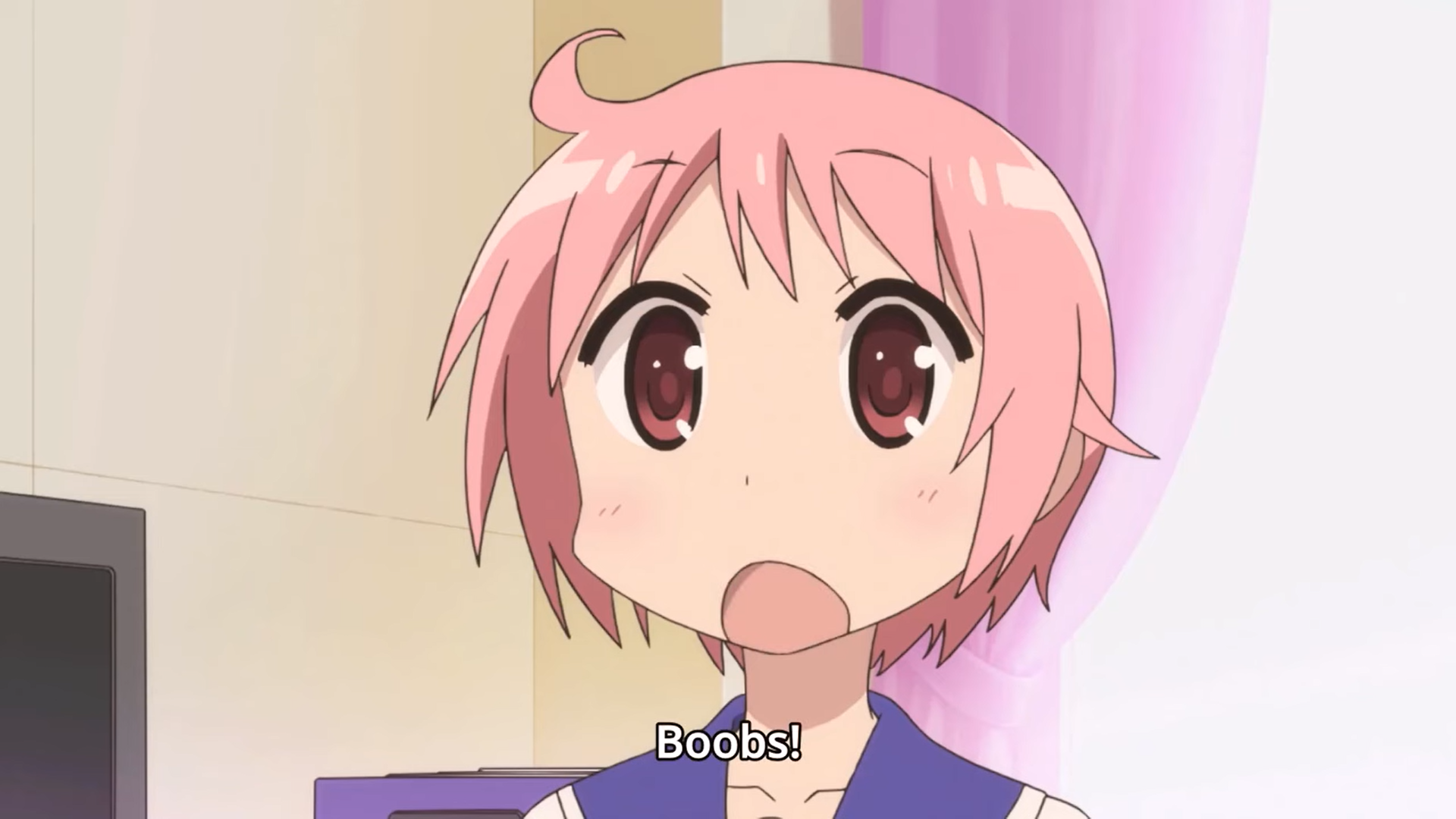 Yuyushiki character Yuzuko saying "Boobs"