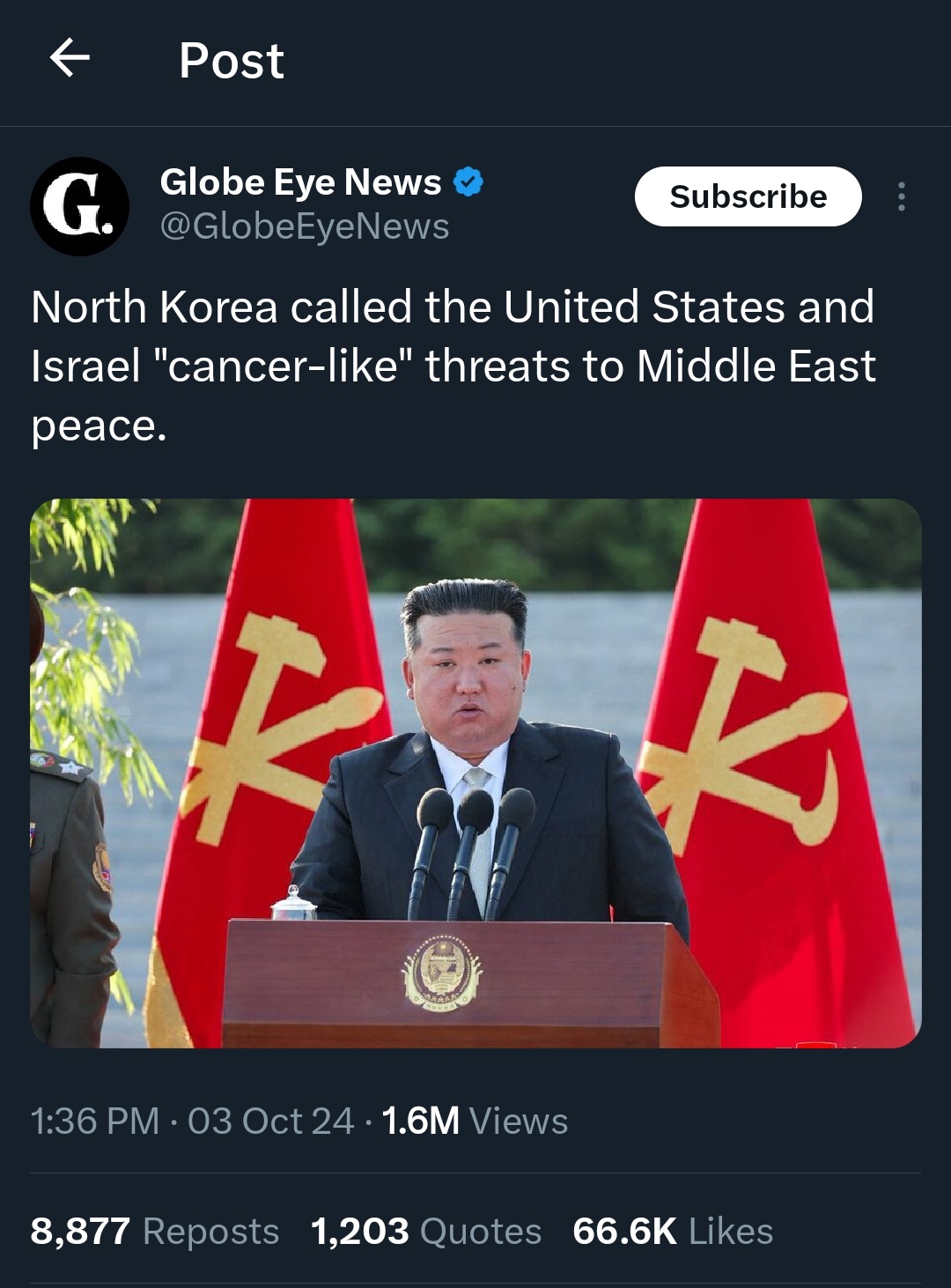 North Korea called the United States and Israel "cancer-like" threats to Middle East peace.