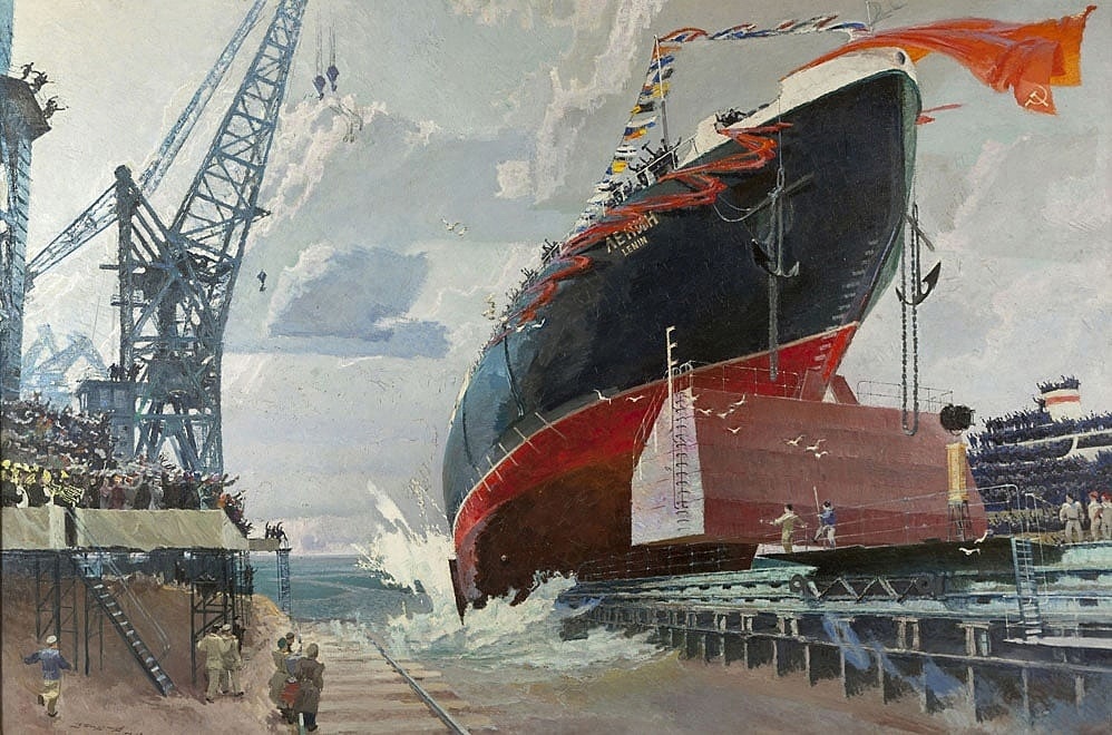 Launching of the nuclear icebreaker "Lenin", painting by Vladimir Fyodorovich Shtranikh, 1959