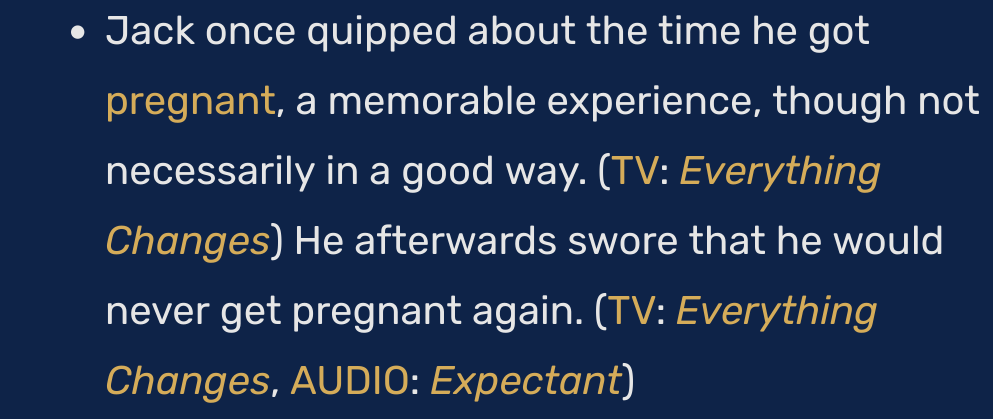 Shout out to the time that Russel T Davies made it canon in Dr Who that Captain Jack Harkness has previously been boipreggers