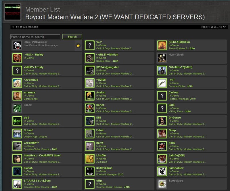 "boycott modern warfare 2" steam group, populated by members playing Modern Warfare 2