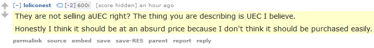 r/starcitizen user "loliconest" thinks absurd microtransactions should be even more expensive