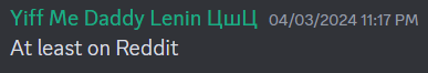 A Discord message from a user with the nickname "Yiff Me Daddy Lenin UwU"