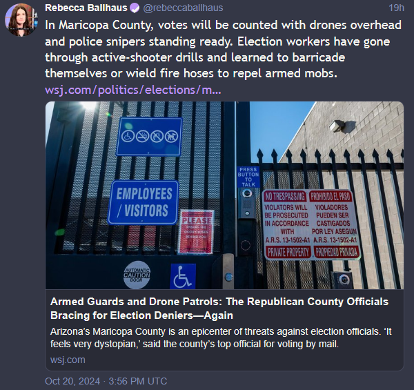 [Not the Onion] Police snipers and drone patrols: the new reality for US election workers