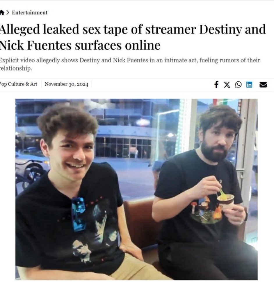 Screenshot of article: 'Destiny x Nick Fuentes sex tape' 🥵