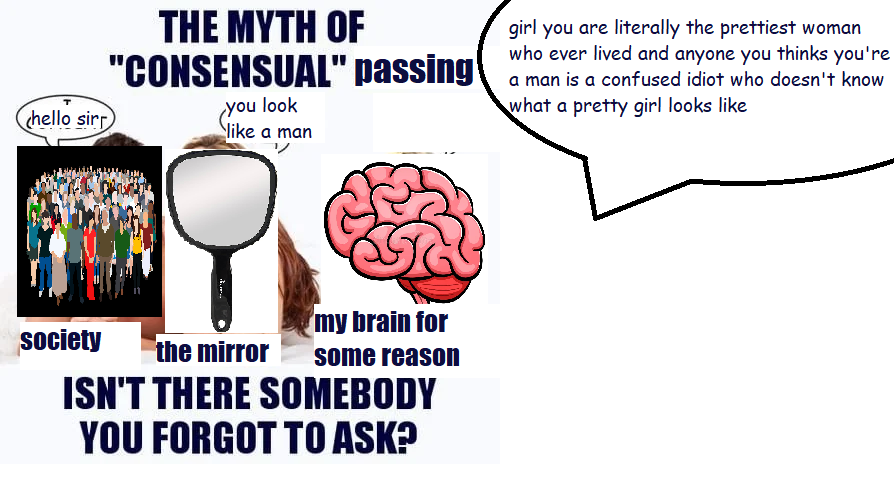 CW: dysphoria ||| i have hit the most completely inexplicable well of confidence that i have never felt before and it's making me think i pass for some reason? anyway here's a shit meme about it