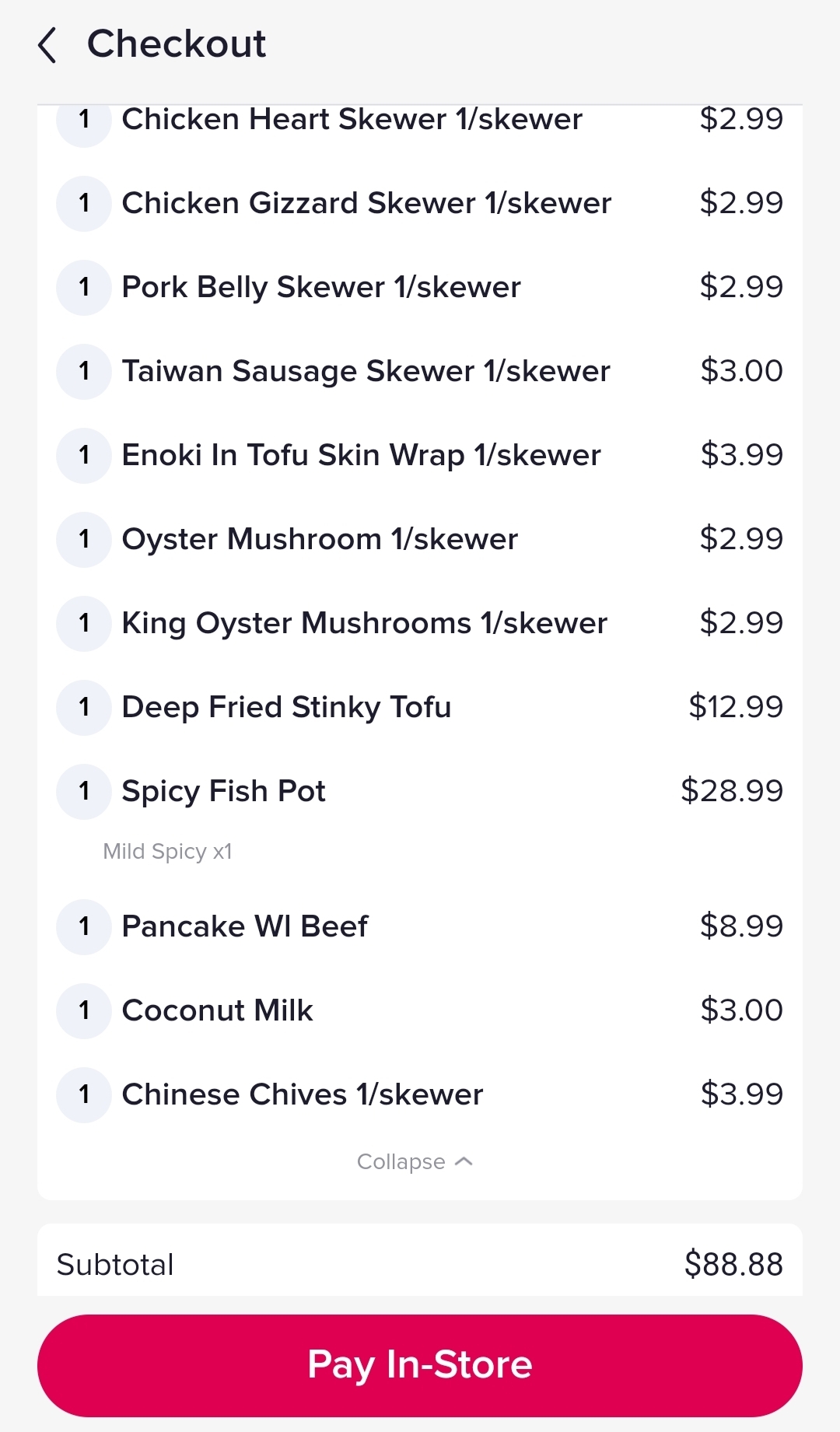 Ate Chinese BBQ tonight and had the luckiest subtotal