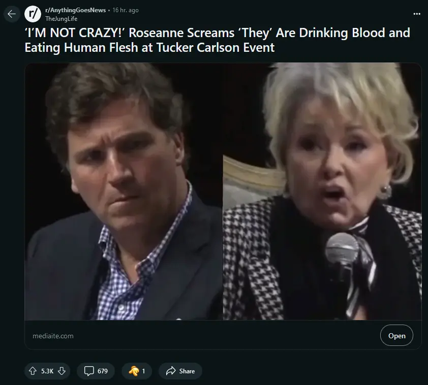 Roseanne losing her shit at tucker carlson event